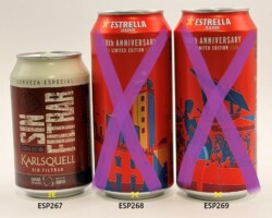 ESP267-269 Karlsquell Sin Filtrar, Estrella Damm 150th Anniversary Limited Edition 440ml, Spain Beer Can, Latas de Cerveza, Bierdosen Spanien, Beer Can Museum Austria
