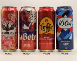 FRA273-276 Grimbergen Rouge Intense, La Bete Rouge, Leffe Ruby, 1664 Edition Limitee Poter, beer can canettes de bière françaises Bierdosen Frankreich, French beer can collection, beer can collector France
