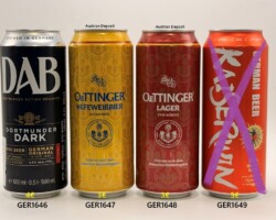 GER1646-1649 DAB Dortmunder Dark Export Can, Oettinger Hefeweißbier Naturtrüb Austrian Deposit, Oettinger Lager Fein Würzig Austrian Deposit, Kaiserwin German Beer Export to China 50cl, Deutsche Bierdose, beercan Collector Germany, Beer Can Museum Austria