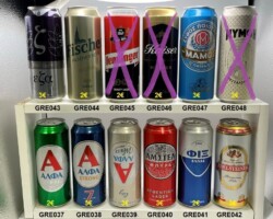 GRE037-048 Alpha, Alpha Strong, Alpha Weiss Up side down, Amstel Music, OIE, Edelsteiner Premium Pils, Fischer Pilsener Beer, Henninger Quality Lager, Kaiser Pilsener, GRE049-061 Amstel Music, Amstel Dark, Beptina, Carlsberg Pilsener OIE, OIE Avev, Eta, Hellas Pils, Henninger, Mamoz, Nissos Pure Lager, Nymoh, Zythos 330ml, 33cl Greek Beer Cans, beer can collection greece, Griechische Bierdosen