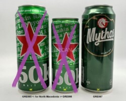 GRE065-067 Heineken 150 Years Good Times, 0, 5 &amp;amp; 0, 333 slim, Export for North Macedonia, Mythos Greece, Mythos Hellas, Beer Can Greece, Griechische Bierdosen