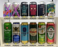 HUN241-252 Dreher Gold, Königsbräu Vilagos Sör, Löwenbräu Lager brewed in Hungary, Schlossmühl Helles Bier, Soproni Szüretlen Lager, Wundertal Bier, Auchan Tetova Teve, Auchan Vidam Vadkan, Jam72, Liquid Cocaine, Mülna hübris, Monyo Lazy Pirate Porter, Hungarian Craft Beer, Beer Can Collector Hungary, Ungarische Craft Bierdose, Bierdosenmuseum Österreich, Beer Can Museum Austria