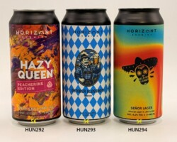 HUN292-294 Horizont Brewing Hazy Queen Peacherine Edition 0,44ml, Horizont Brewing Oktober Klassiker Märzen 0,44ml, Horizont Brewing Senor Lager, Hungarian Beer Can collection, beer cans Hngary, Ungarische Bierdosen, Bierdosenmuseum Munderfing