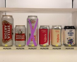 HUN295-300 Stella Artois Hungary 500ml, Stella Artois Hungary 330ml, Borsodi Tropical Ale, Hybris müggy, Hybris büza, Frootie Afonya Ale, Hungarian Beer Can Collection, Hungarian Craft Beer Cans, Ungarische Bierdose, Beer Can Museum Austria