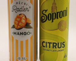 HUN306-307 Pecsi Radler Mango 0,0%, Soproni Citrus Lager 0,5cl, Hungarian Beer Can Collection, Beer cans from Hungary, Bierdosenmuseum Munderfing