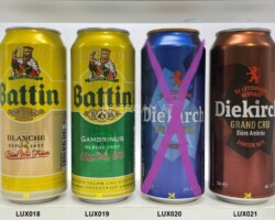 LUX018-021 Battin Blanche 50cl, Battin Gambrinus 50cl, Diekich Premium 50cl, Diekirch Grand Cru 50cl, Luxembourg Beer, Beer Can Collection from Luxembourg