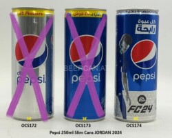 OCS172-174 Diet Pepsi, Pepsi, Pepsi FC25 Made in Jordan, 250ml Slim Cans 2024, pepsi can collector, Jordan Pepsi Cans