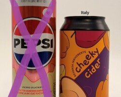 OCS256-257 Pepsi Zero Sugar Strawberries "n" Cream Geschmack Germany 330ml slim, Bevanda Irriverente cheeky cider Italy 330ml, Can collector Austria