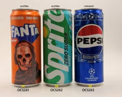 OCS261-263 Fanta Orange XBOX25 Call of Duty Edition Austria, Sprite Zero Sugar Mint Austria, Pepsi Budapest 2026 UEFA Champions League 0,33ml Hungary, Soft Drink Can Collector Austria