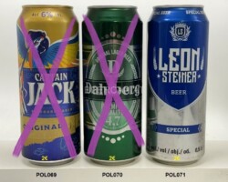 POL069-071 Captain Jack Flavoured Beer Original, Dahlberg Premium Quality 4,7, Leon Steiner Beer Special,  Polish beer can, Polnische Bierdose