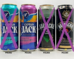 POL082-085 Captain Jack Mojito, Captain Jack Exotic Daiquiri, Karpackie Pils Export, Karpackie 9%, Polisch Beer Can, Poland beer can collection, beer can collector Poland