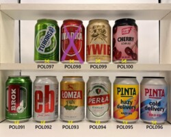 POL091-100 Brok Premium, eb, Lomza Pils, Perla Export, Pinta hazy delivery Hazy IPA, Pinta cold delivery cold IPA, Tuborg Green Denmark for Poland, Warka Classic 1478, Zywiec Biale, Funky Fluid Cherry Sour Ale, 330ml Polish Beer Can Collection, Beer Cans from Poland, Polnische Bierdosen, Bierdosensammlung, Bierdosenmuseum Munderfing