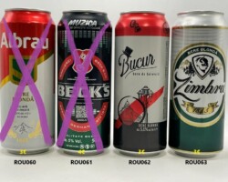 ROU060-063 Albrau Bere Blonda, Beck´s Muzica, Bucur bere de bulevard, Zimbru Bere Blonda, Romania beer can collection, beer can collector Romania, Rumänische Bierdose