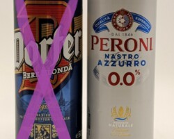 ROU142-143 Dorfer Bere Blonda Original, Peroni Nastro Azzurro 0.0%, Romanian Beer Can Collection, Rumänische Bierdose, Bierdosen Museum Österreich, Beer Can Museum Austria