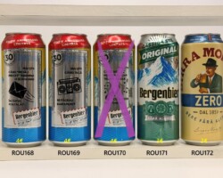 ROU168-172 Bergen Bier 30 Ani Limited Edition 2025, Bergenbier Original Castiga Stil, Birra Moretti Zero Bere Fara Alcool, Romanian Beer Can collection, Rumänische Bierdose, Bierdosenmuseum Munderfing