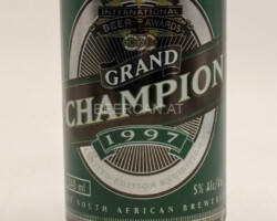 RSA028 Grand Champion 1997 Australian International Beer Awards 340ml, South African Breweries, African Steel Beer Cans, South African beer cans, beer can collector South Africa, South Africa Beer Can, Südafrika Bierdosen