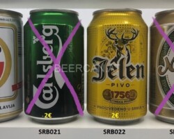 SRB020-023 BIP Zlatno Pivo, Carlsberg, Jelen Pivo, Niksicko Pivo Serbian Beer Can, beer cans from serbia