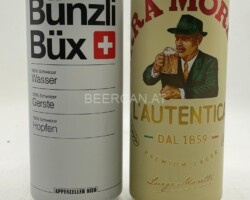 SUI083-084 Bünzli Büx Appenzeller Bier 0,5l, Birra Moretti LÁutentica brewed in Switzerland, Beer can Collector from Switzerland, swiss beer can, Schweizer Bierdosensammler, Bierdose Schweiz