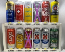 SUI085-096 1291 new design, Eichhhof Lager, Feldschlösschen Braufrisch, Feldschlösschen Alkoholfrei, Gran Alpin Lager, Gletscherbräu Lager Biere Blonde, Gletscherbräu Forza Swizzeria, Gletscherbräu Panache, Pilgrim Blond Ale, Pilgrim Kloster Amber, St. Gotthard Panache. Swiss beer cans, Bierdosensammlung Schweizer, Schweizer Bierdosensammler, Beer Can Collector Switzerland