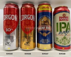 SVK045-048 Corgon 10% 550ml, Corgon 12% 550ml, Smädny Mnich 10% Zadarmo 550ml, Saris IPA nasa, , Slovakian beer cans, beer can collection Slovakia, Slovakische Bierdosen