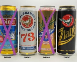 SVK064-067 Urpiner Nealko, Zlaty Bazant Hurbanovo ´73, Zlaty Bazant Vyhravajme Spolu, Zlaty Bazant Tmavé, Slovakia Beer Can Collector, Slowakische Bierdosen, Slovakei Bierdosensammlung