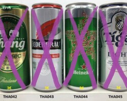 THA042-045 Chang Classic, Federbräu German Single Malt, Heineken Live Your Music, Tiger Light, Thailand sleek beer cans, beer cans 330ml from Thailand, Thai beer can collection, Thailänische Bierdose