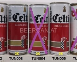 TUN001-007 Celtia Biere de Luxe, Elan Biere Sans Alcohl, Tunesian Slim Beer Cans, Beer Can from Tunesia, African Beer Cans, Africa Beer Can Collector